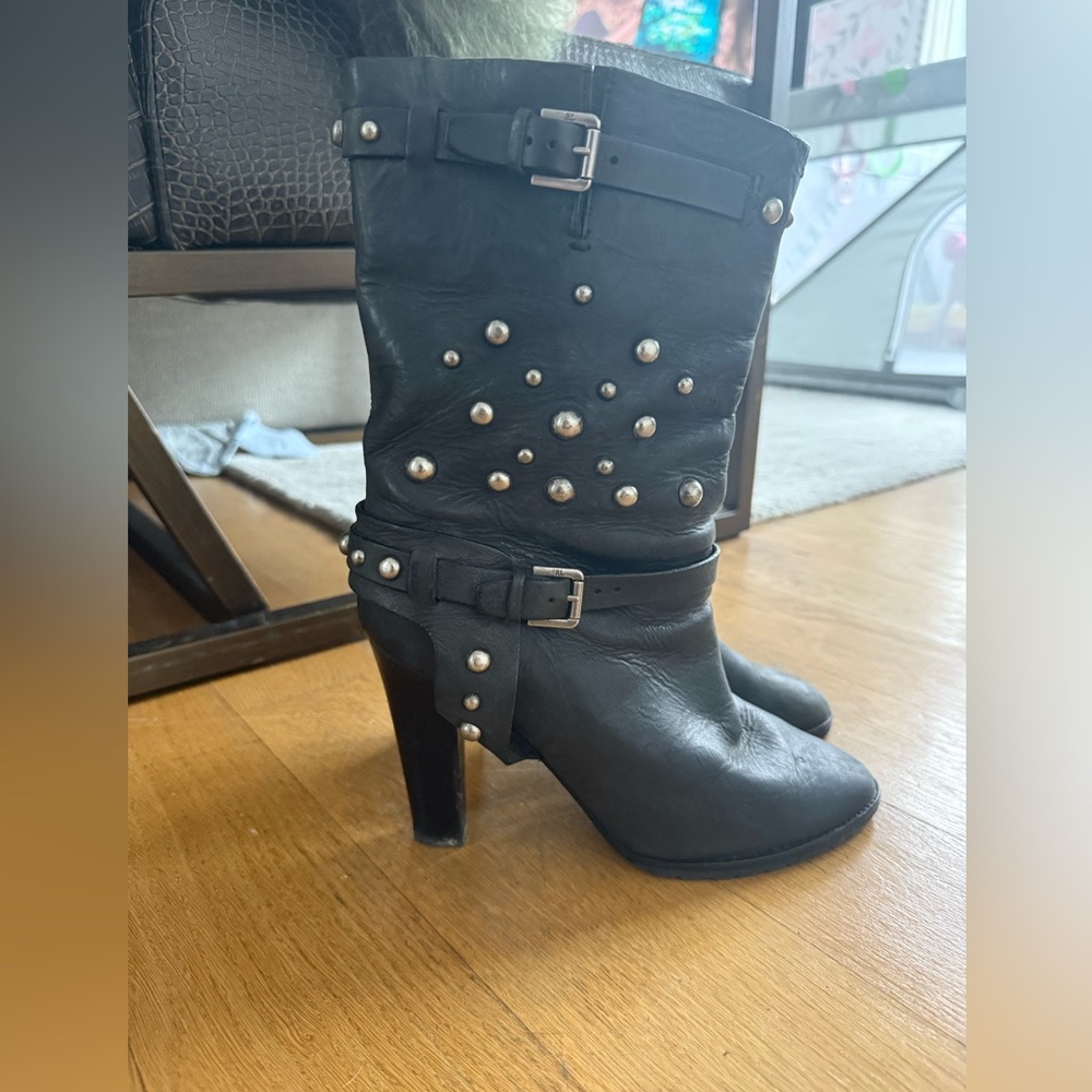 Ralph Lauren Studded Black Leather Boots